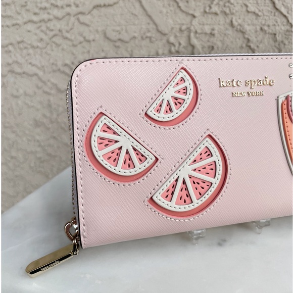 KATE SPADE Pink Tini Embellished Grapefruit Spritz Continental Zip Around Wallet - Picture 9 of 17